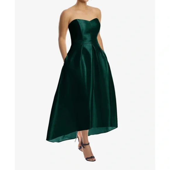 ALFRED SUNG | Dresses | Alfred Sung Evergreen Strapless Satin Twill High  Low Dress | Poshmark